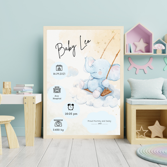 Personalised Elephant Nursery Print