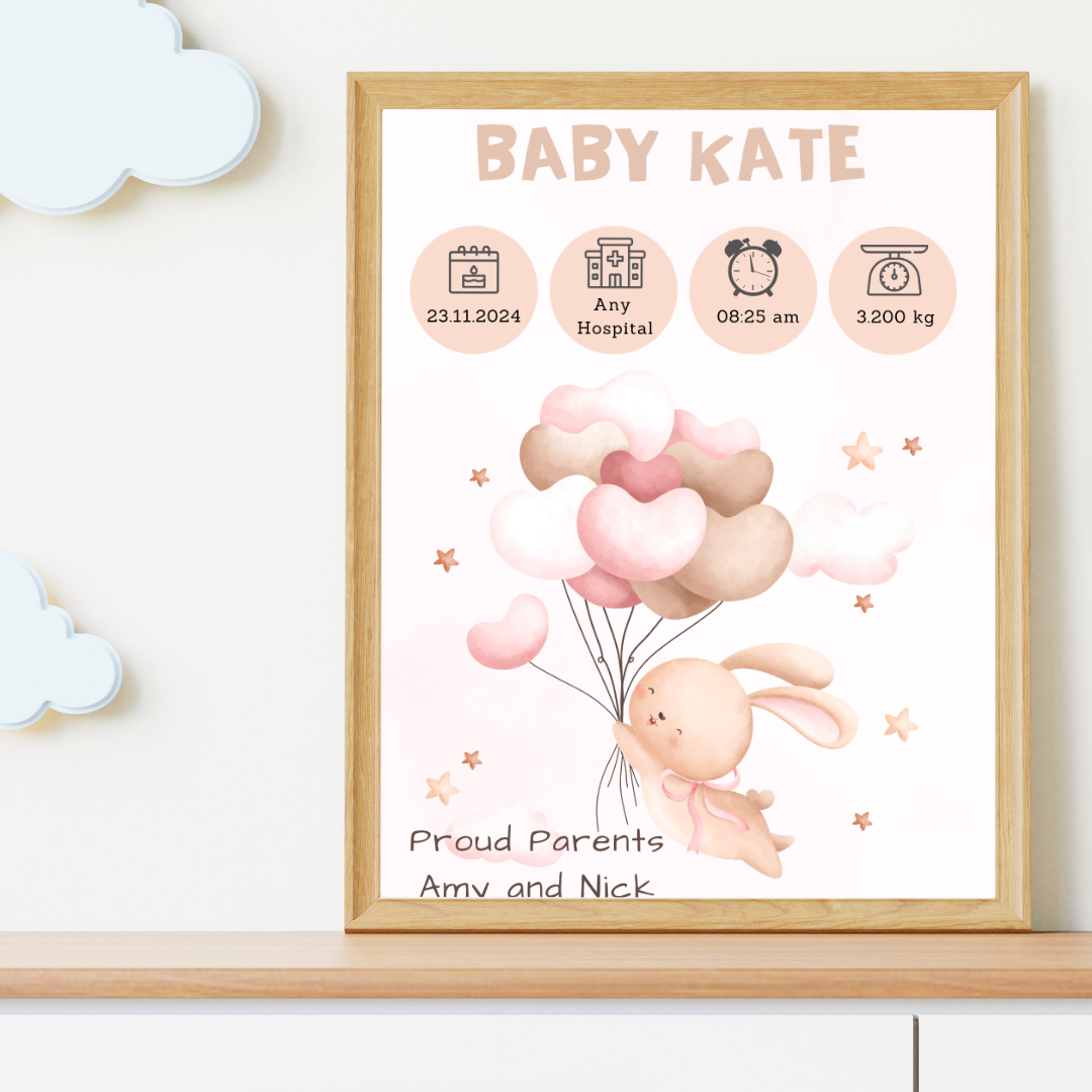 Personalised Welcome Baby Rabbit Print